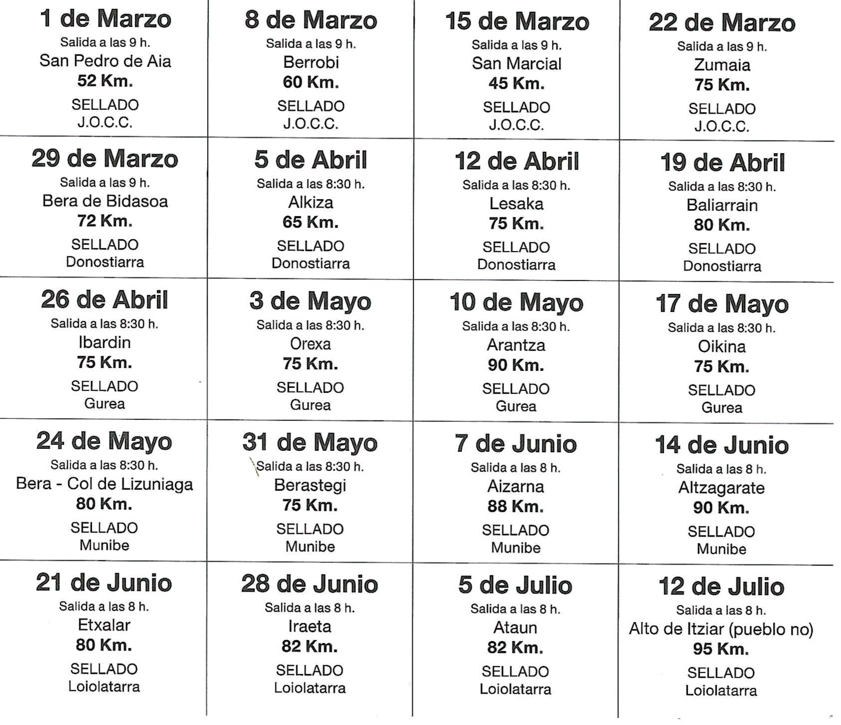 Calendario social del CC Donostiarra